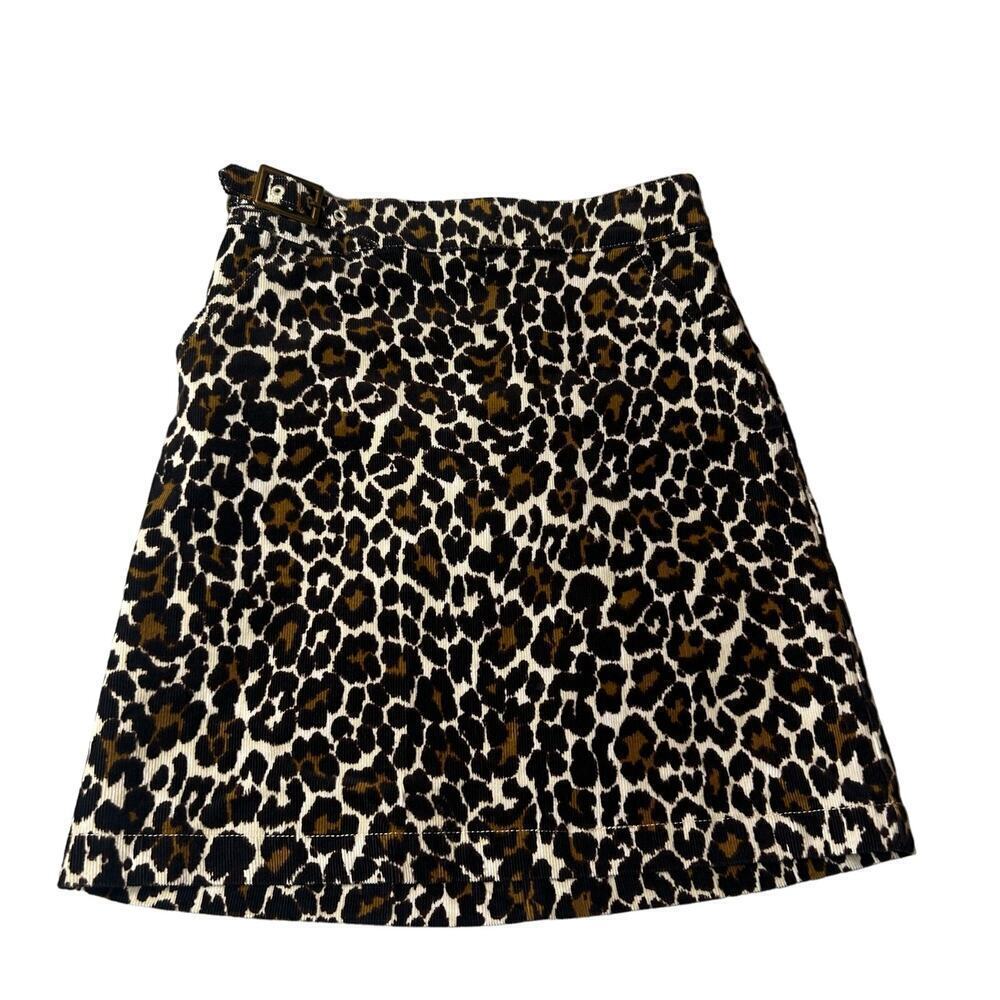J.Crew Skirt Womens 00 Brown Corduroy Buckle Mini‎ Skirt In Leopard Skirt